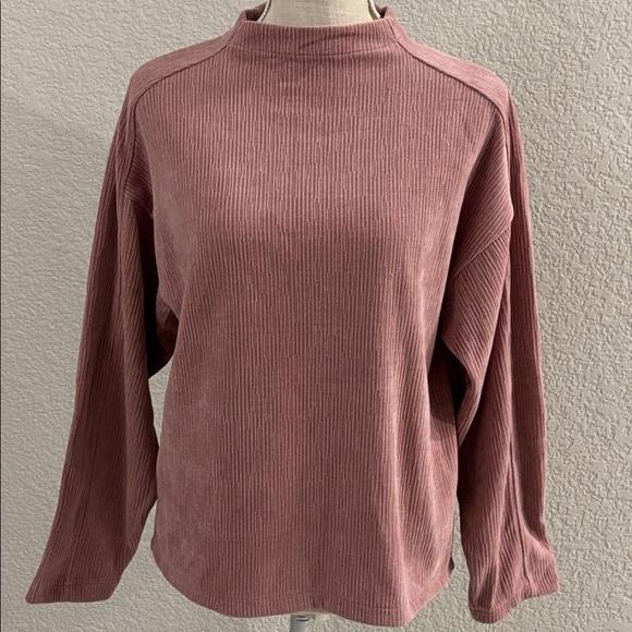 NWT Madewell Dusty Pink textured Jacquard Funnelneck Knit Top Size Small - Picture 1 of 7